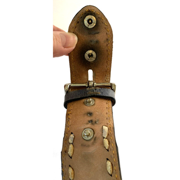 Vintage 70's Tony Lama Leather Belt 48616 Gray Tan Sz 28 Waist - Picture 5 of 6